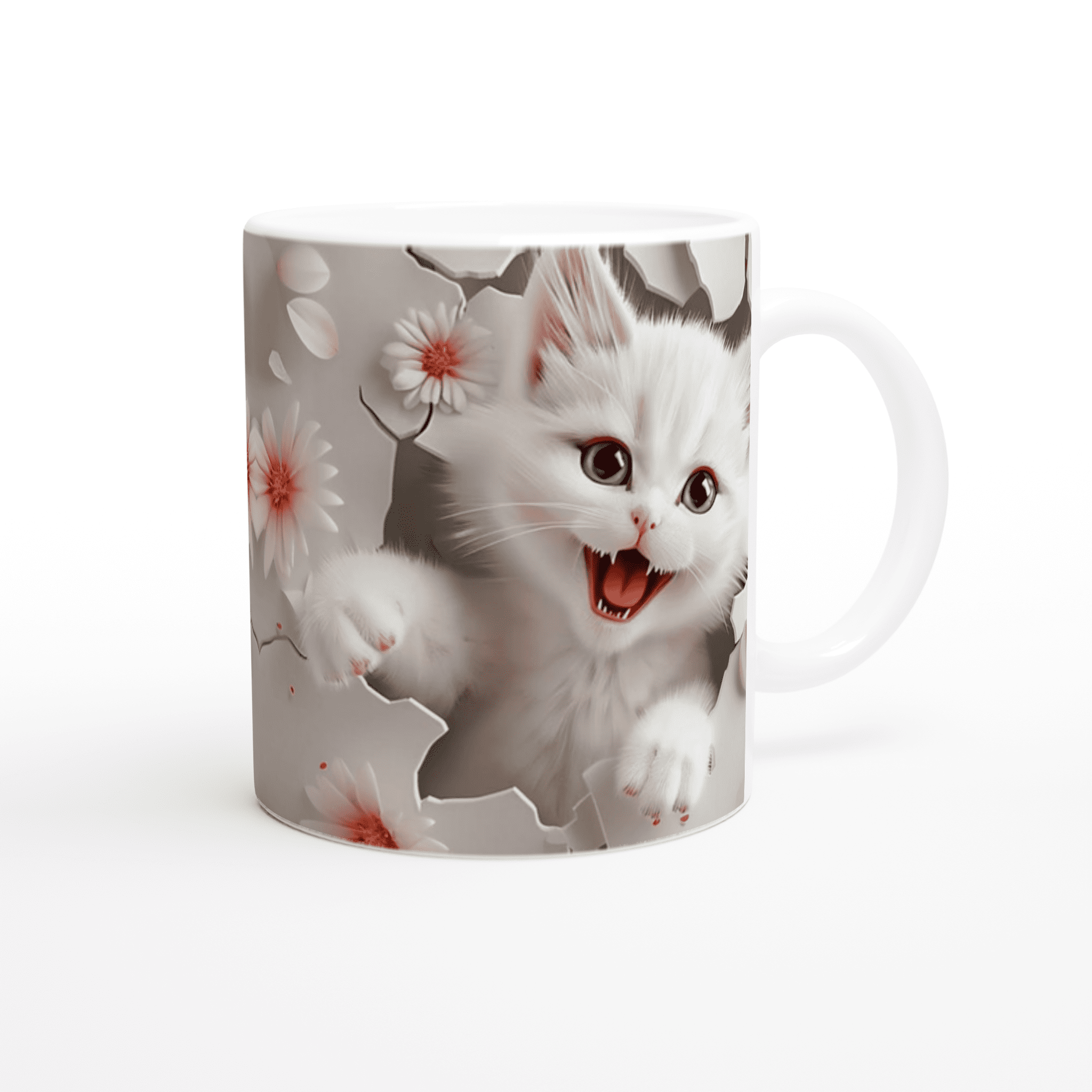 Taza de cerámica blanca 325 ml – Gatito adorable en 3D - Imagen 6