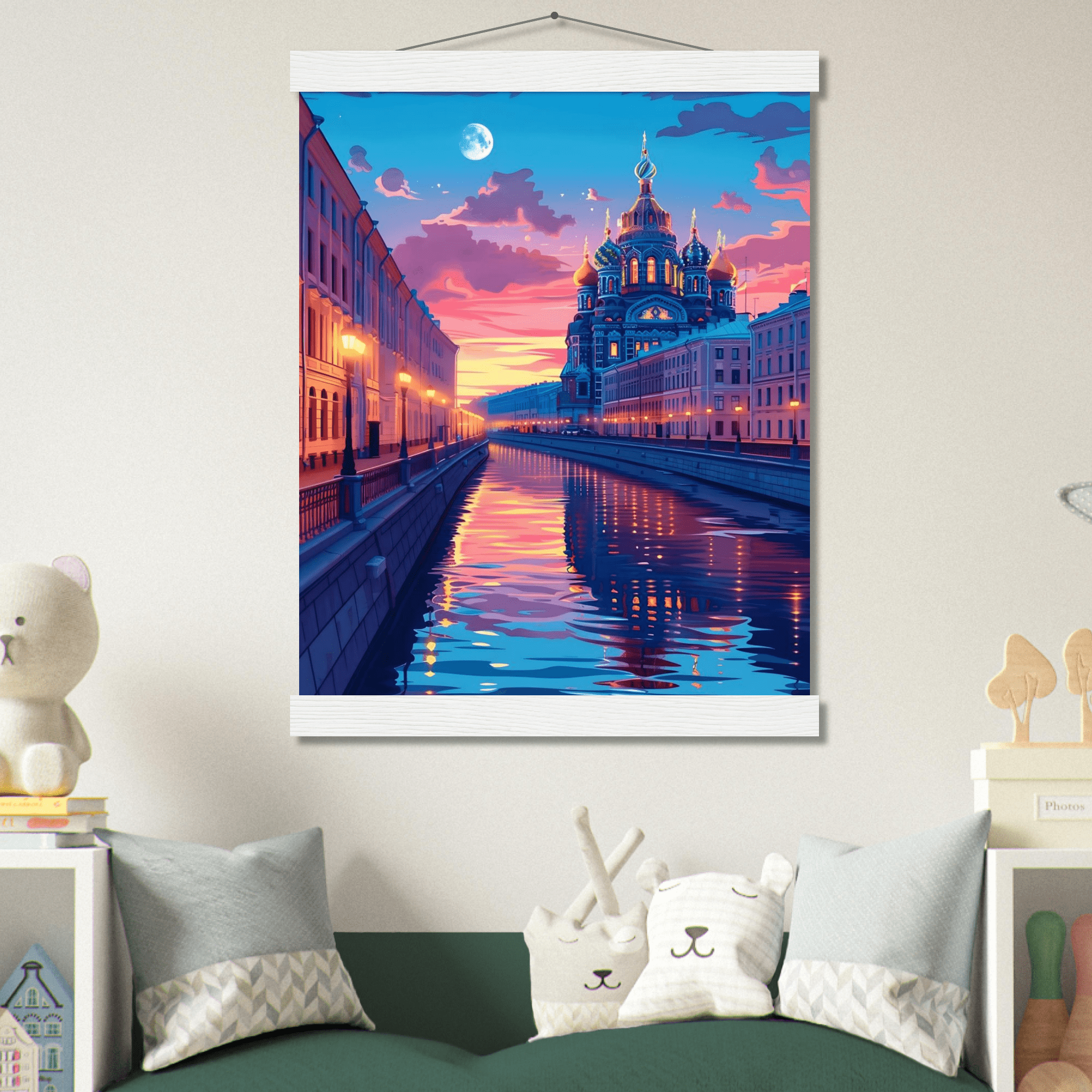 Póster Decorativo con Colgador de Madera – Paisaje Urbano - Imagen 2