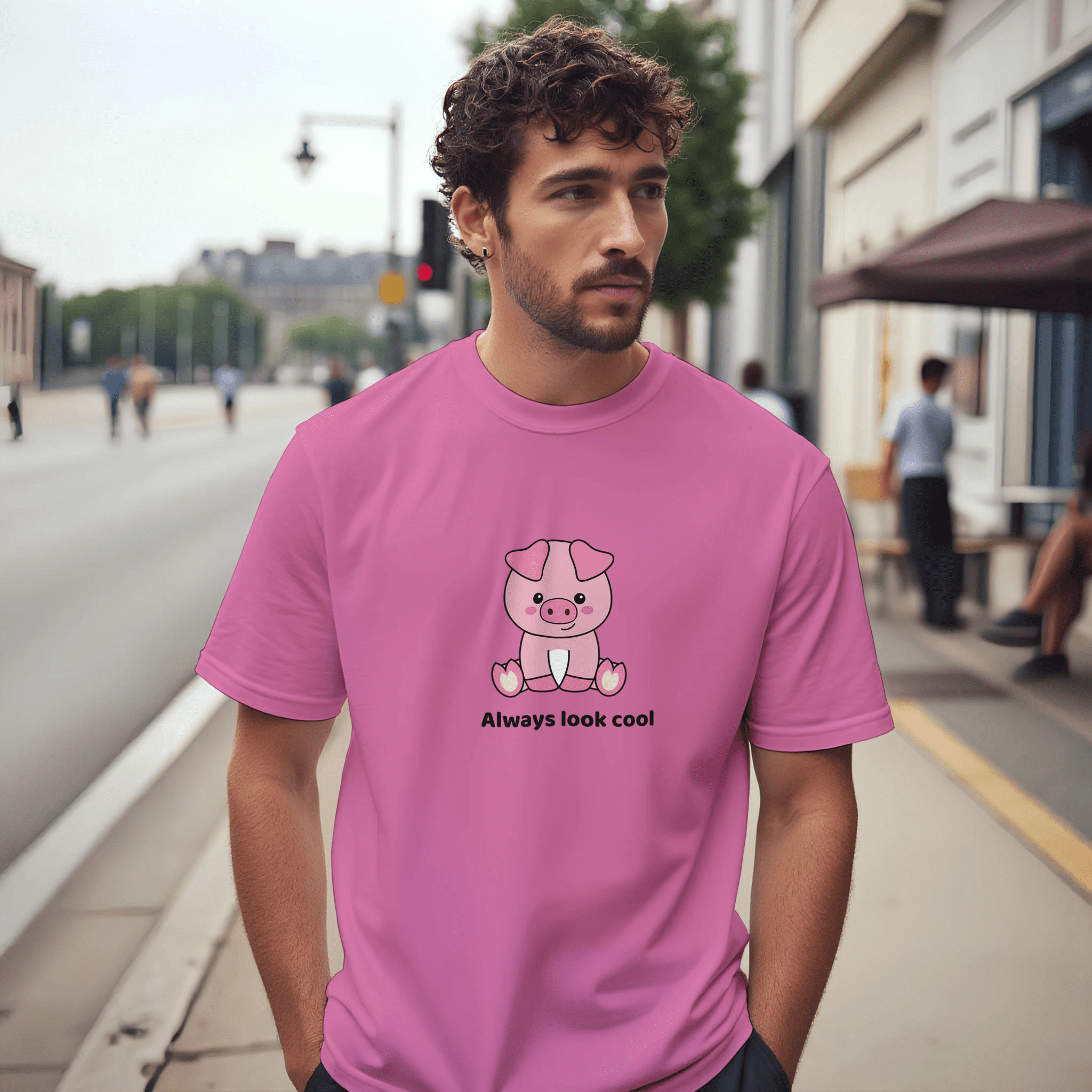 Camiseta unisex Always Look Cool con diseño de cerdito - Imagen 3
