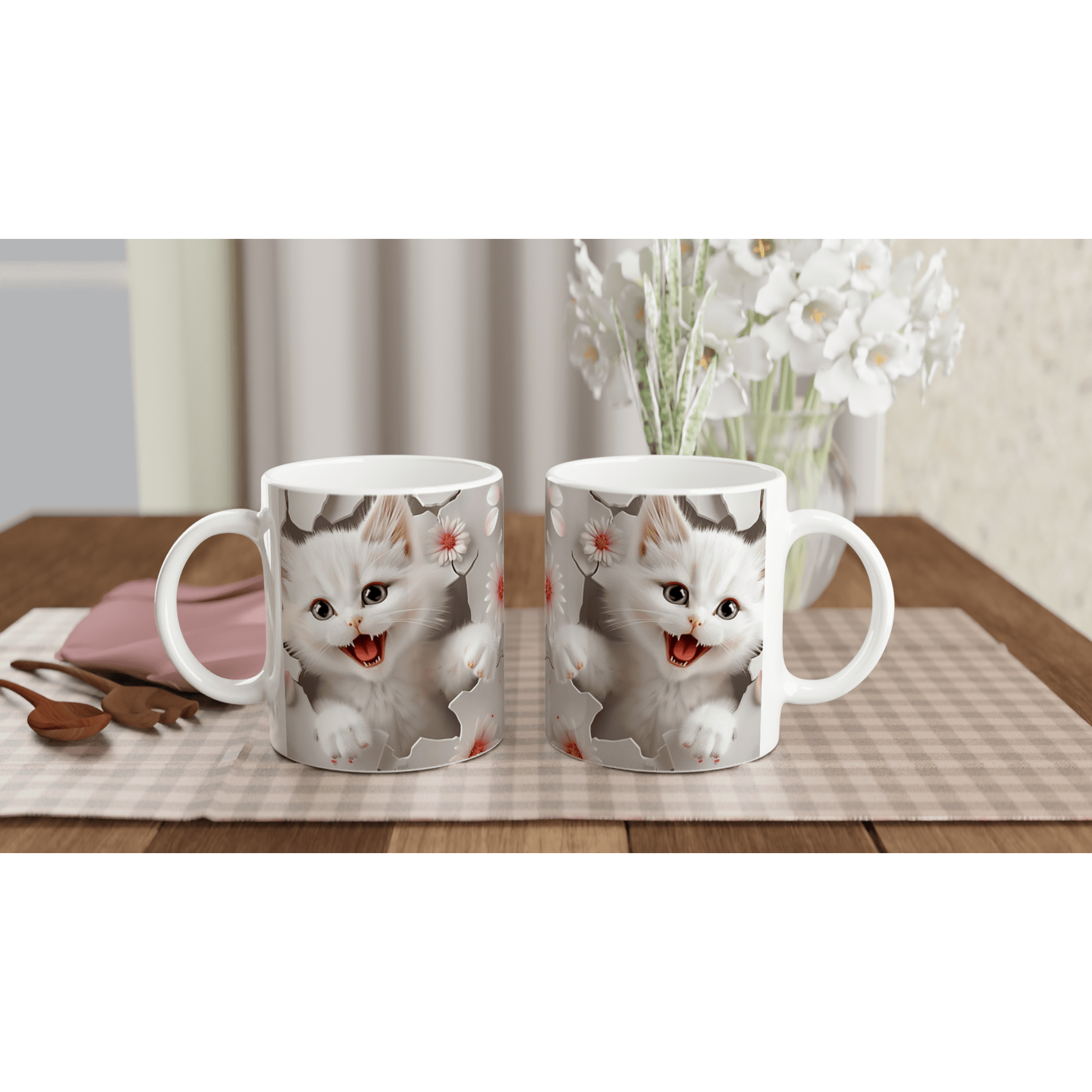 Taza de cerámica blanca 325 ml – Gatito adorable en 3D - Imagen 8