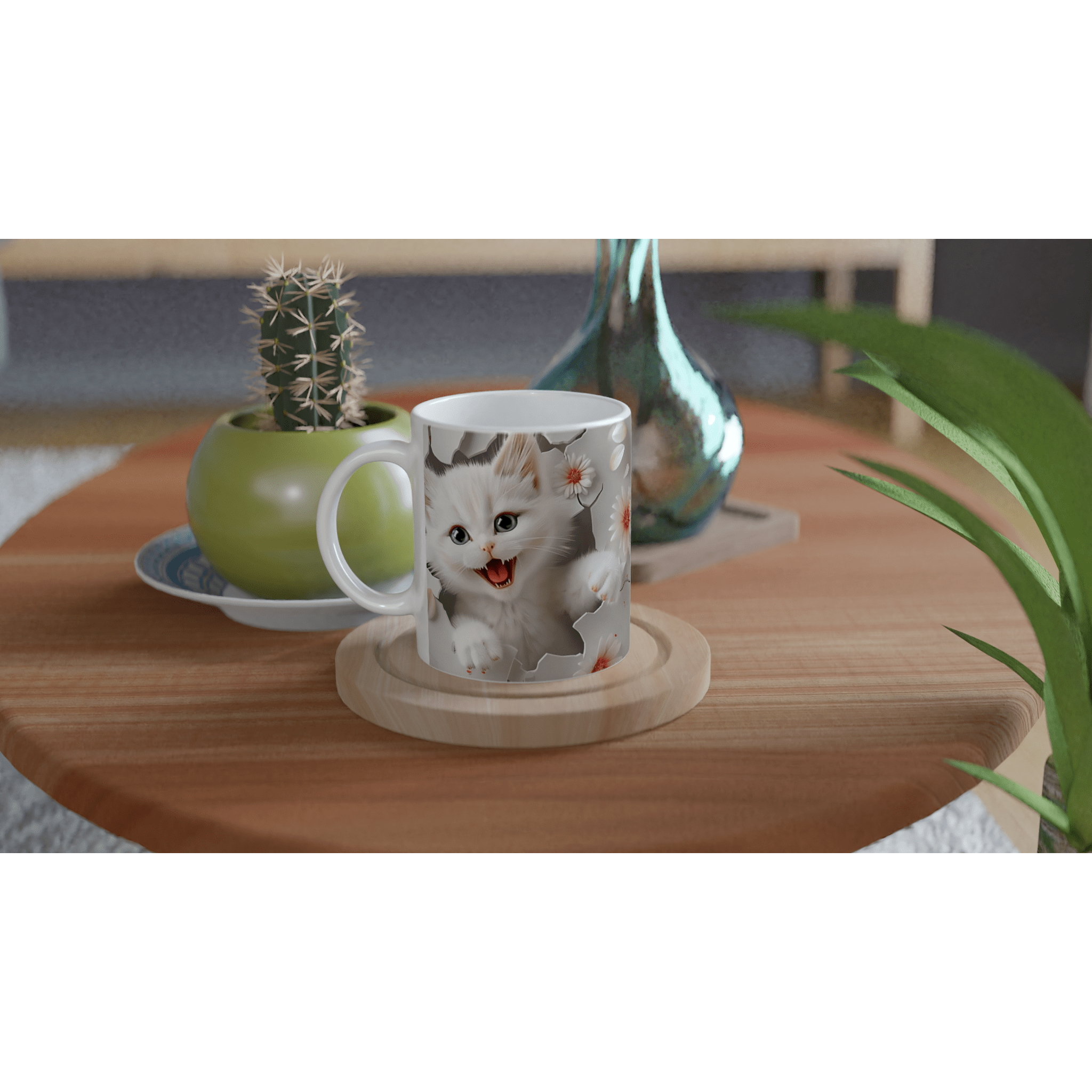 Taza de cerámica de 325 ml con diseño de gatito en 3D. Apta para microondas y lavavajillas. Ideal para regalar o disfrutar tu café con estilo.