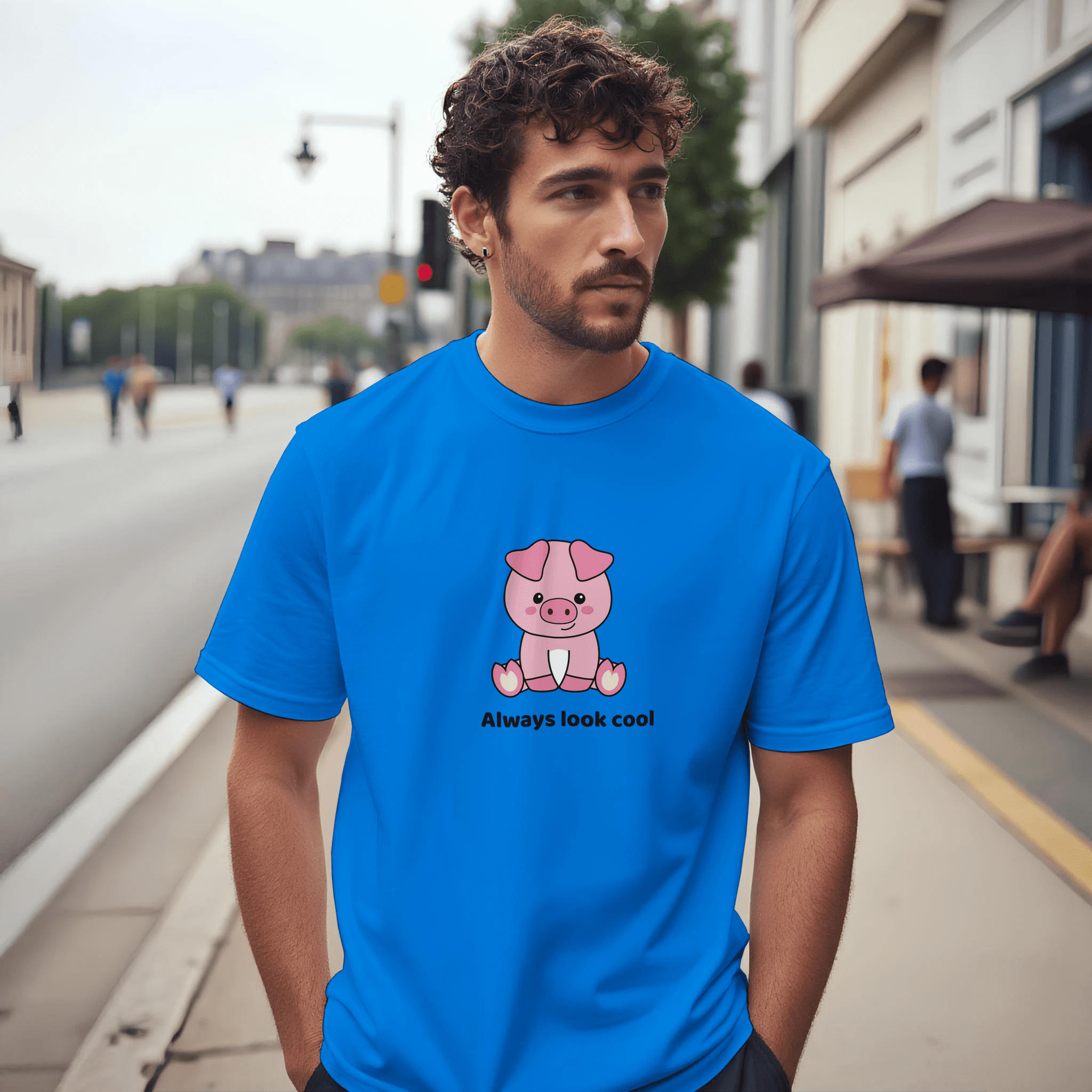 Camiseta unisex Always Look Cool con diseño de cerdito - Imagen 2