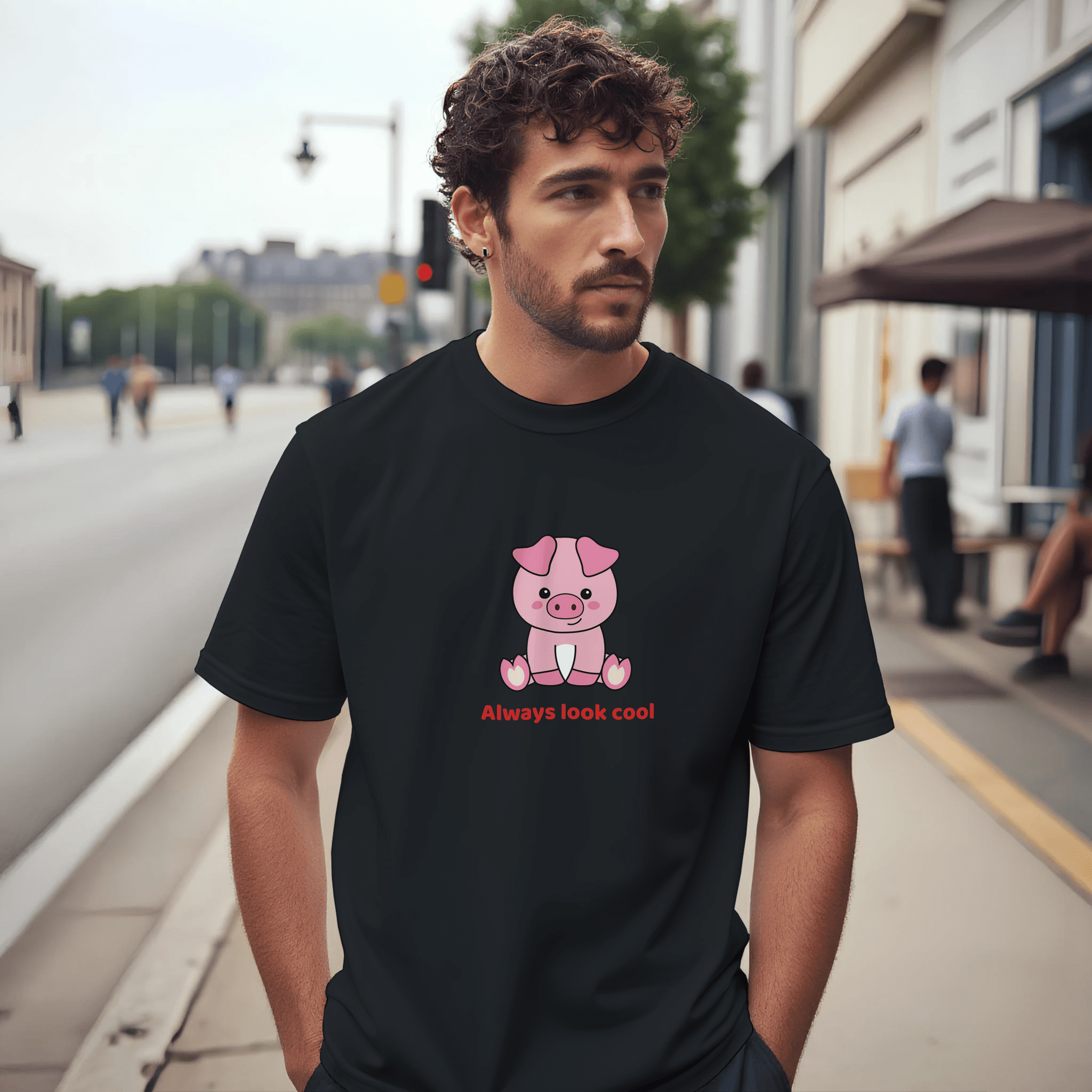 Camiseta unisex Always Look Cool con diseño de cerdito - Imagen 6