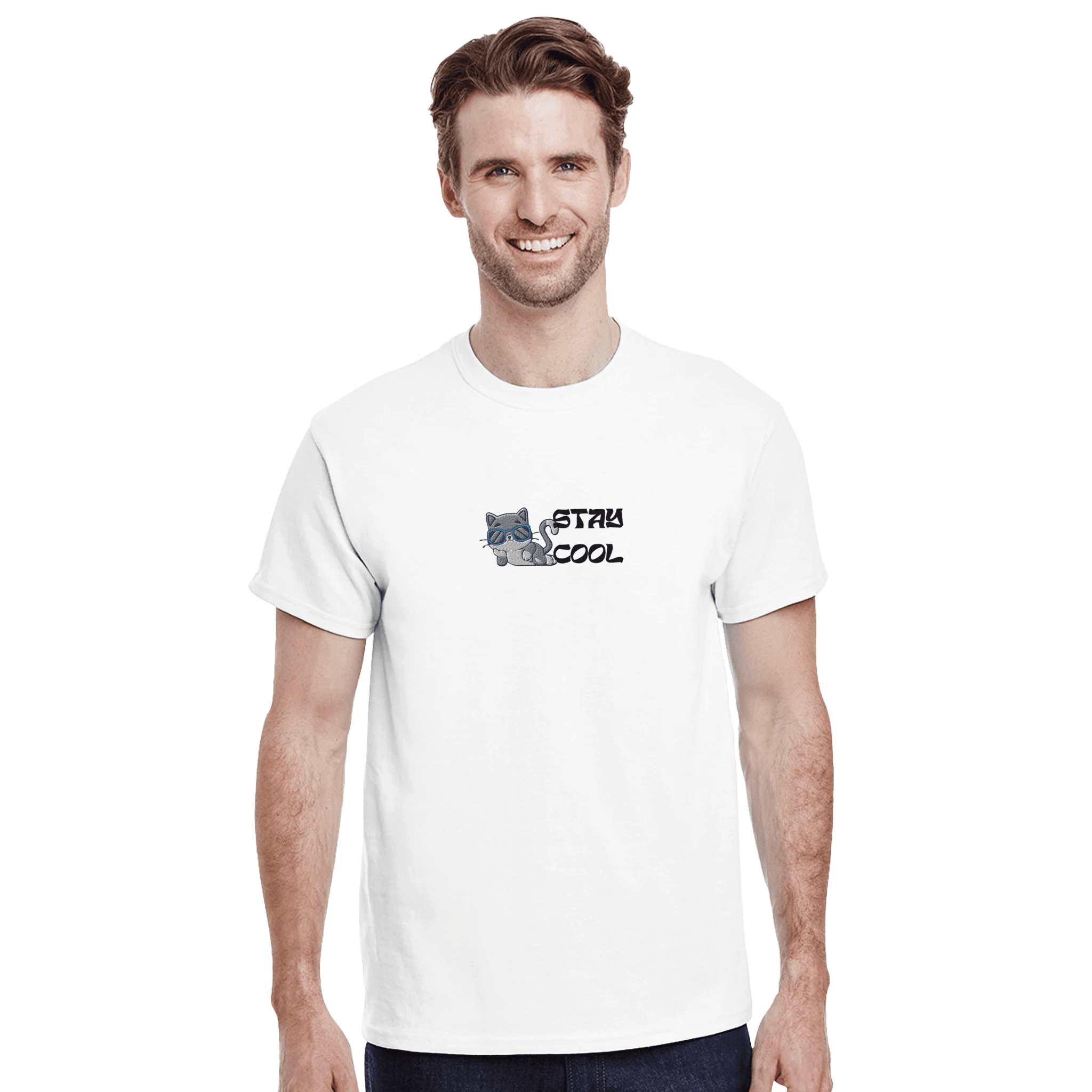 Camiseta bordada unisex – Gato con gafas | Gildan 5000 - Imagen 3