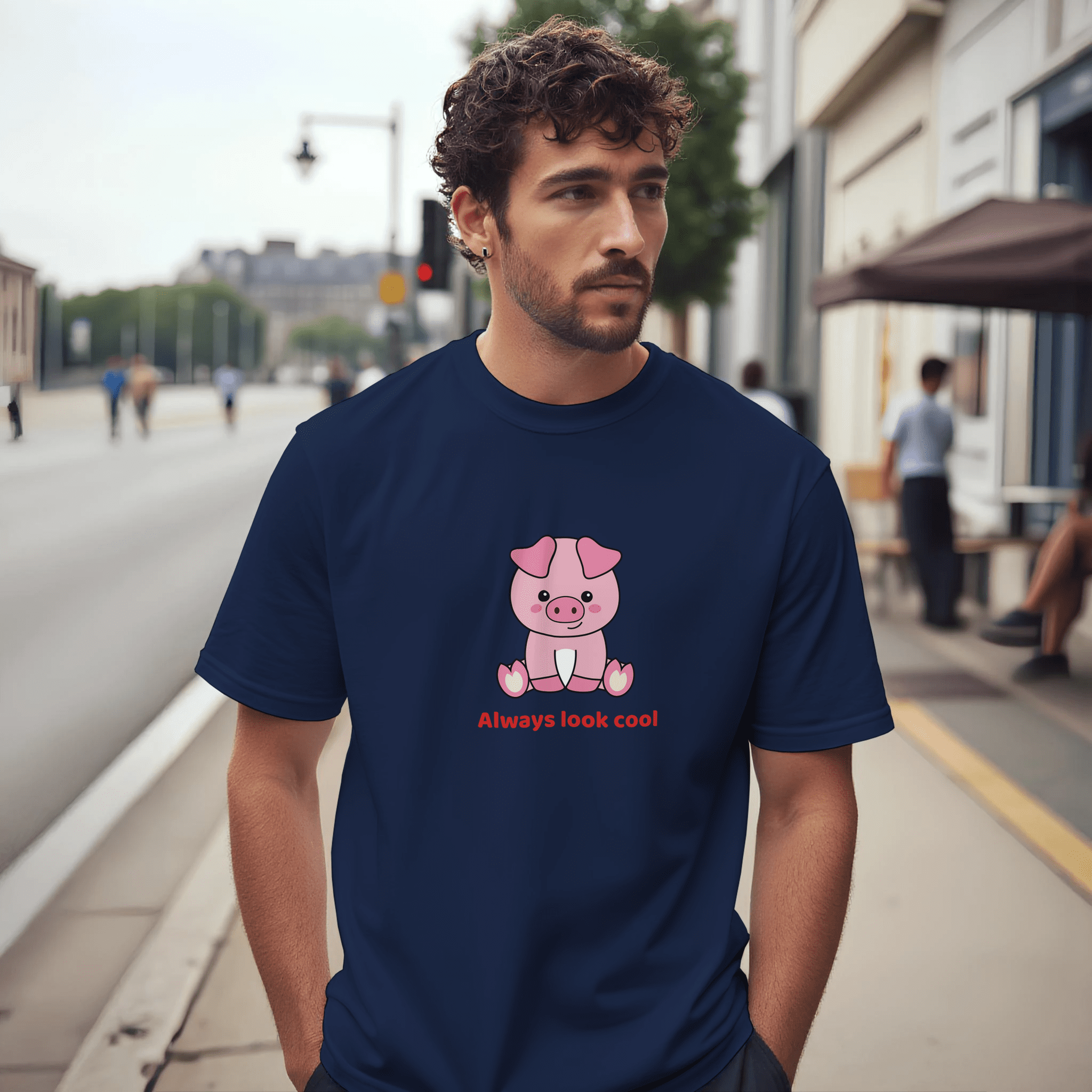 Camiseta unisex Always Look Cool con diseño de cerdito - Imagen 5