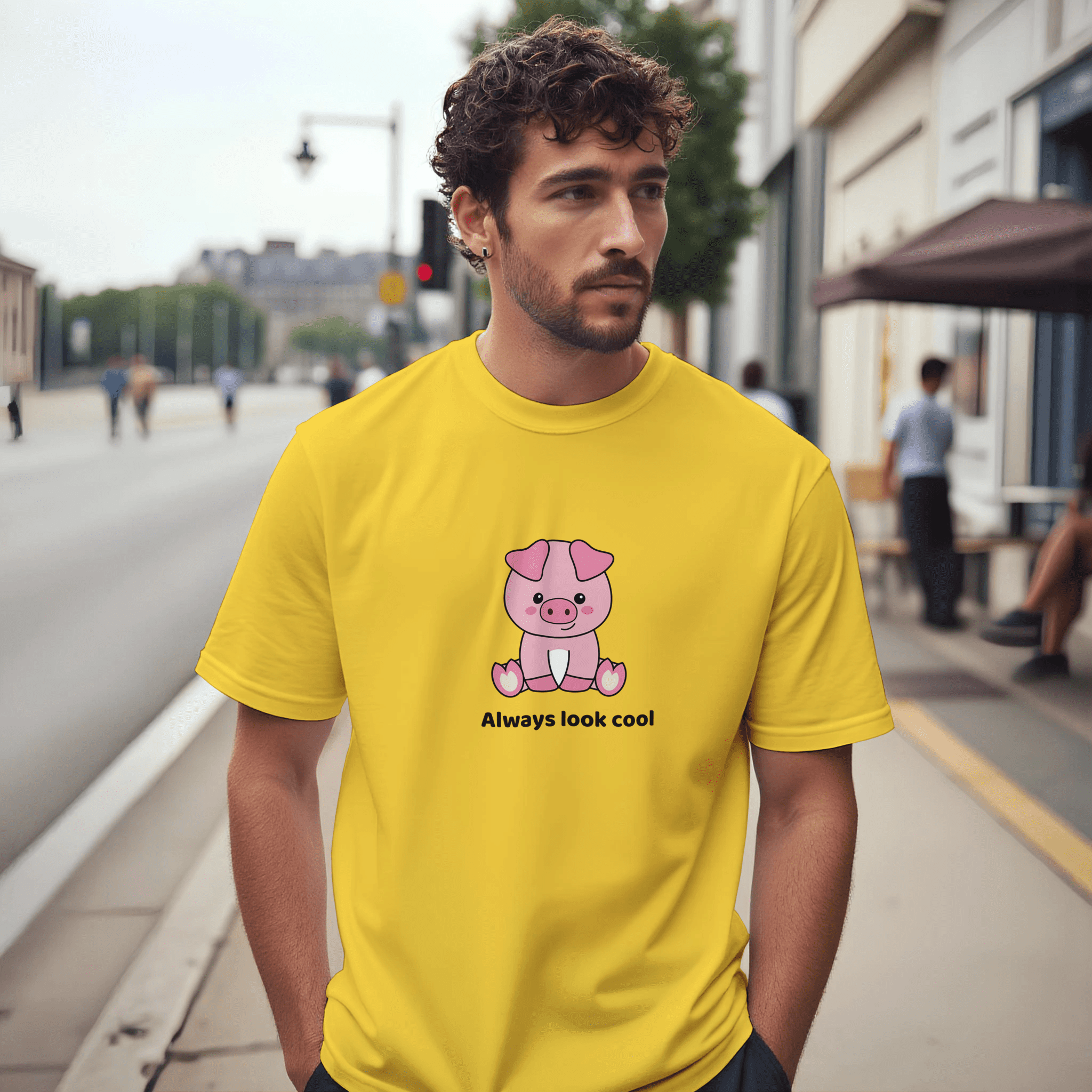 Camiseta unisex Always Look Cool con diseño de cerdito - Imagen 12
