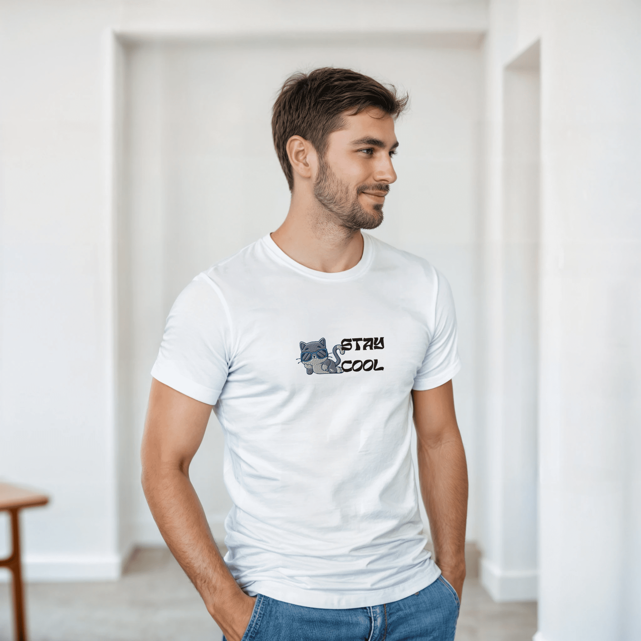 Camiseta bordada unisex – Gato con gafas | Gildan 5000