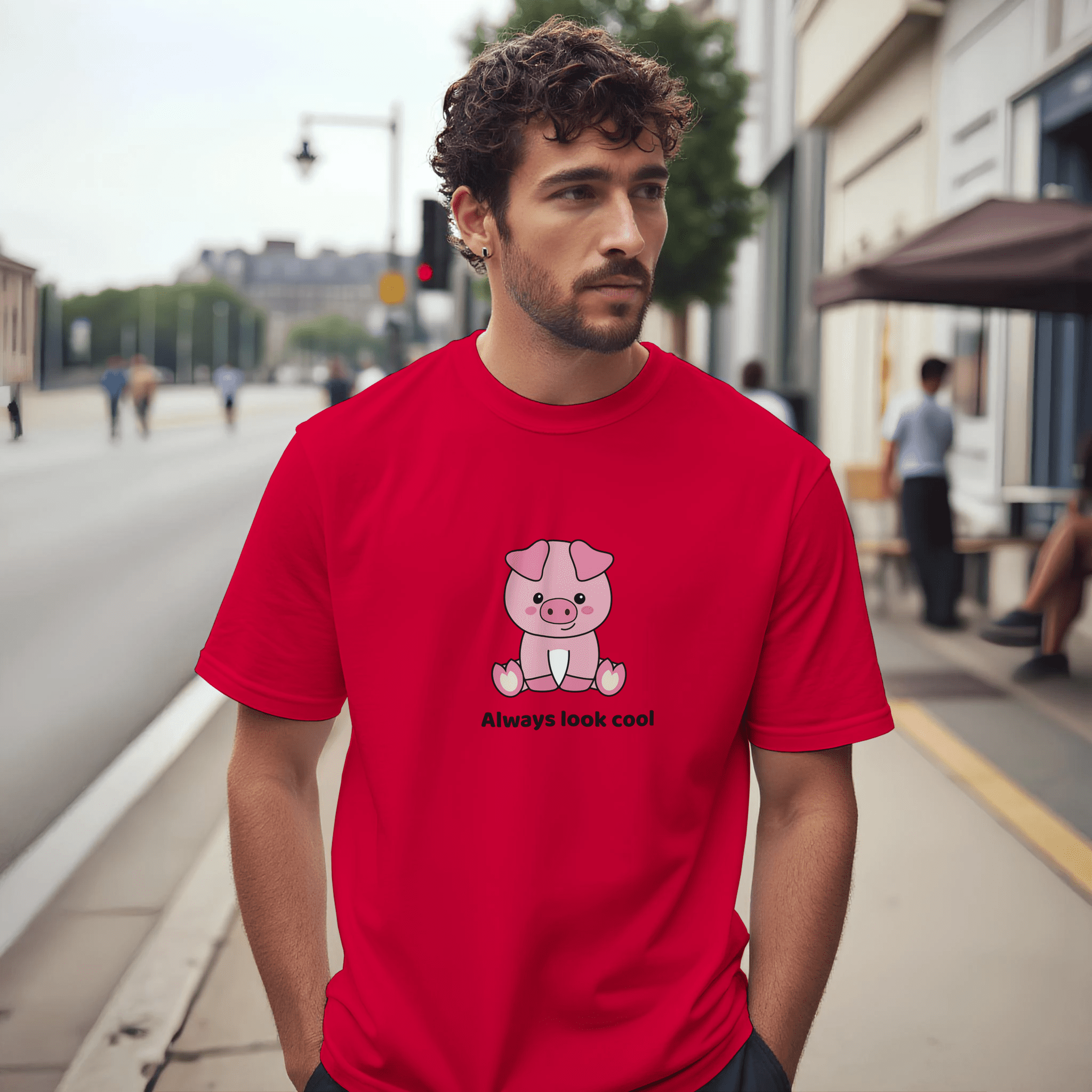 Camiseta unisex Always Look Cool con diseño de cerdito - Imagen 8