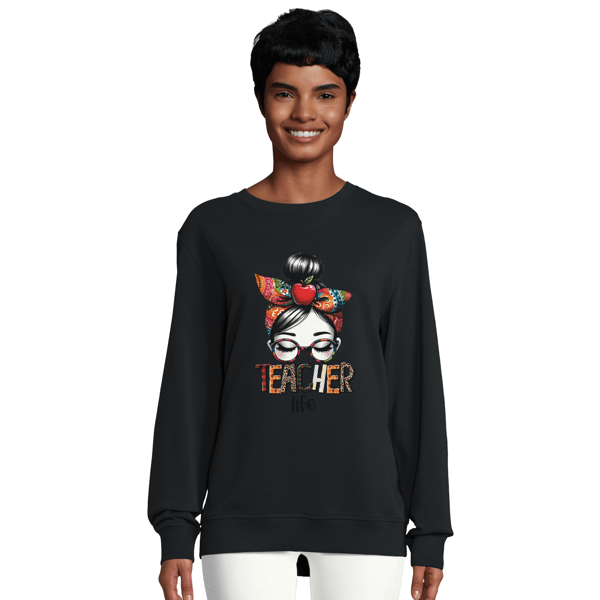 Sudadera mujer ecológica “Teacher Life” cuello redondo