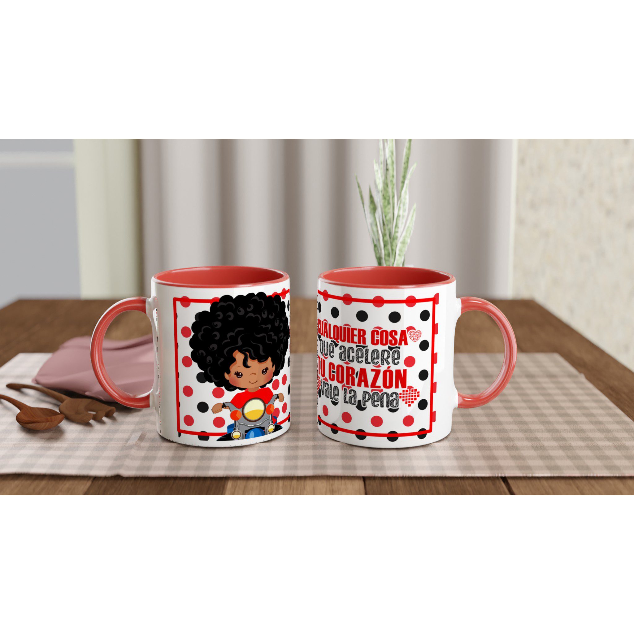 Taza de cerámica 325 ml con diseño motero y lunares - Imagen 5