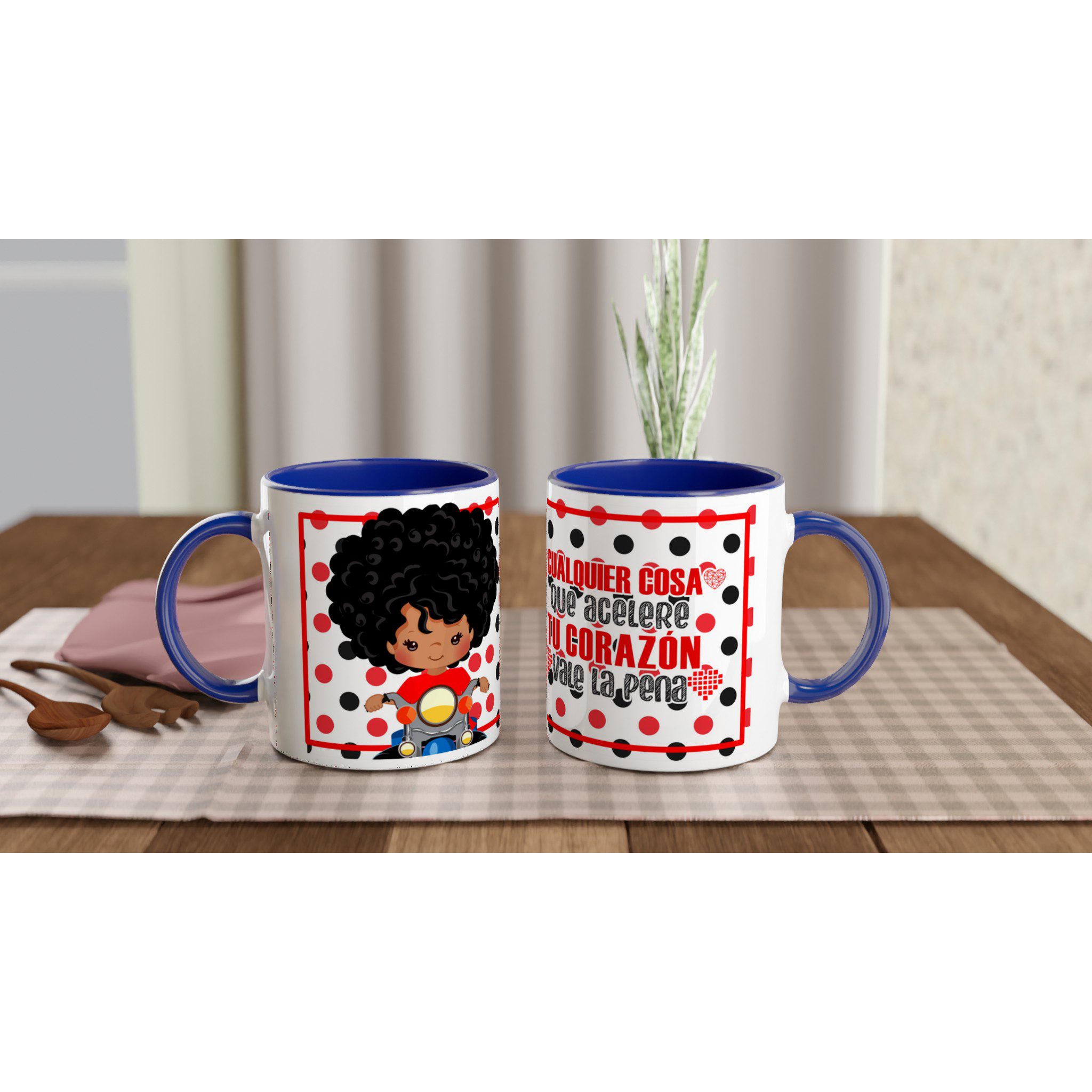 Taza de cerámica 325 ml con diseño motero y lunares - Imagen 9