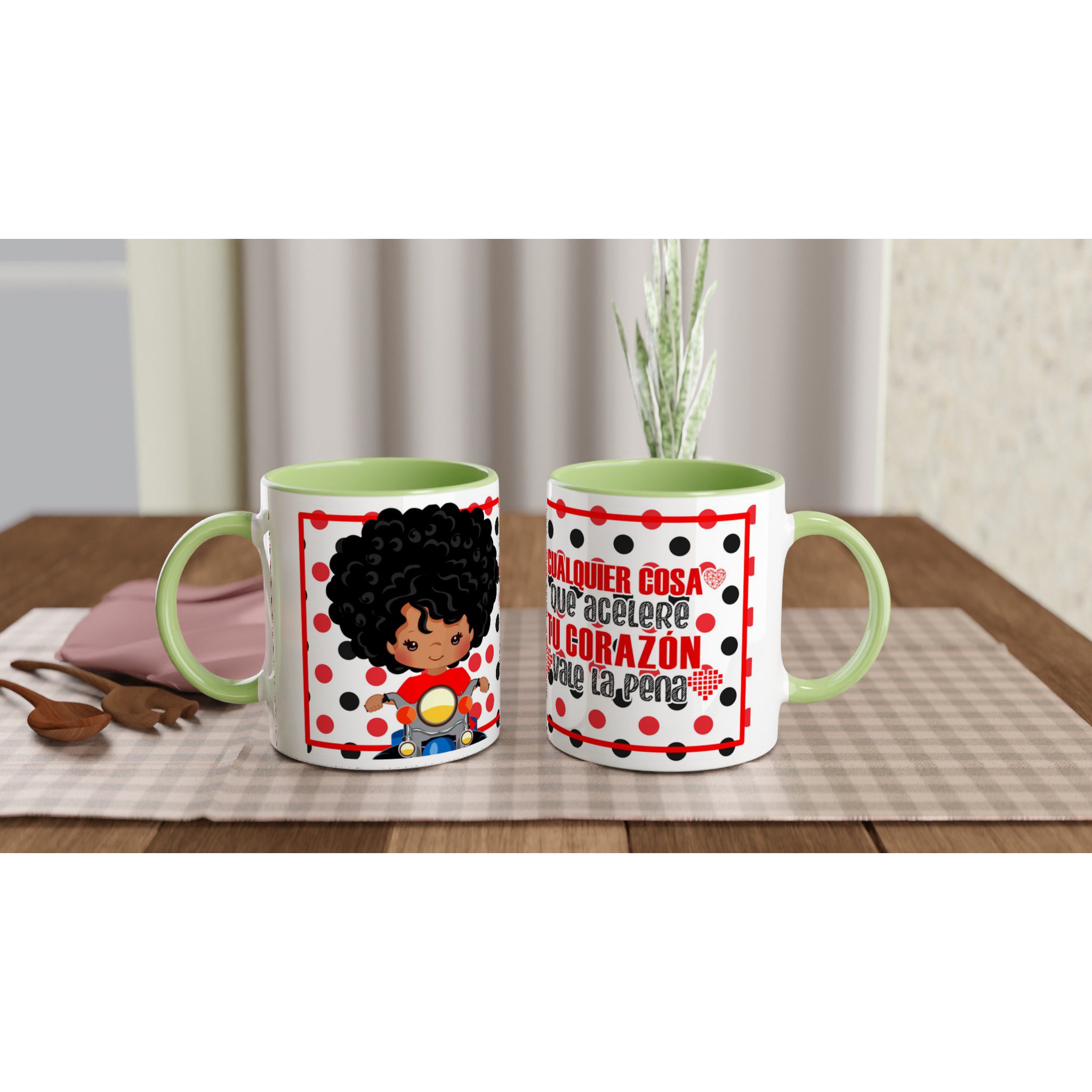 Taza de cerámica 325 ml con diseño motero y lunares - Imagen 7