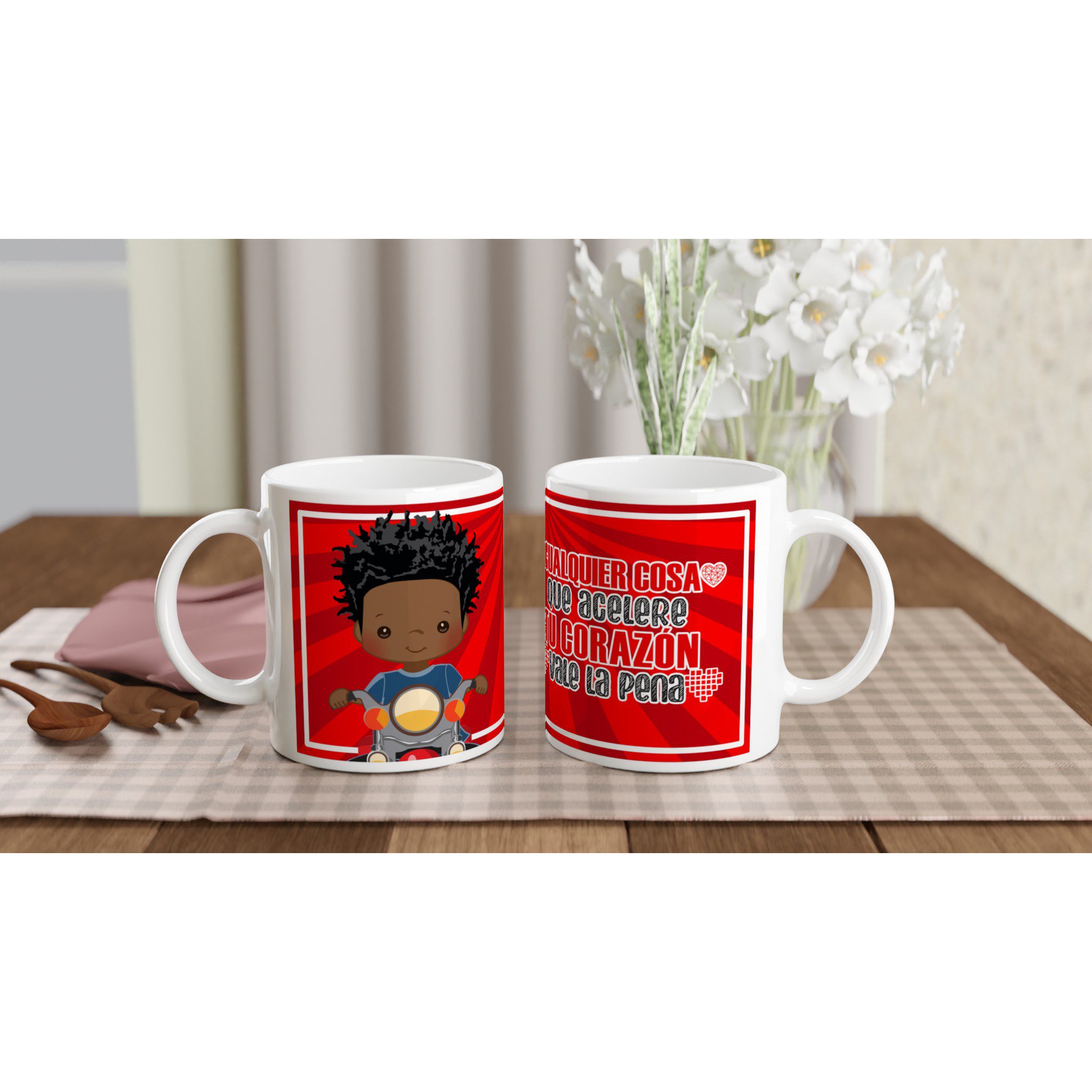 Taza de cerámica 325 ml con diseño motero y frase inspiradora - Imagen 2