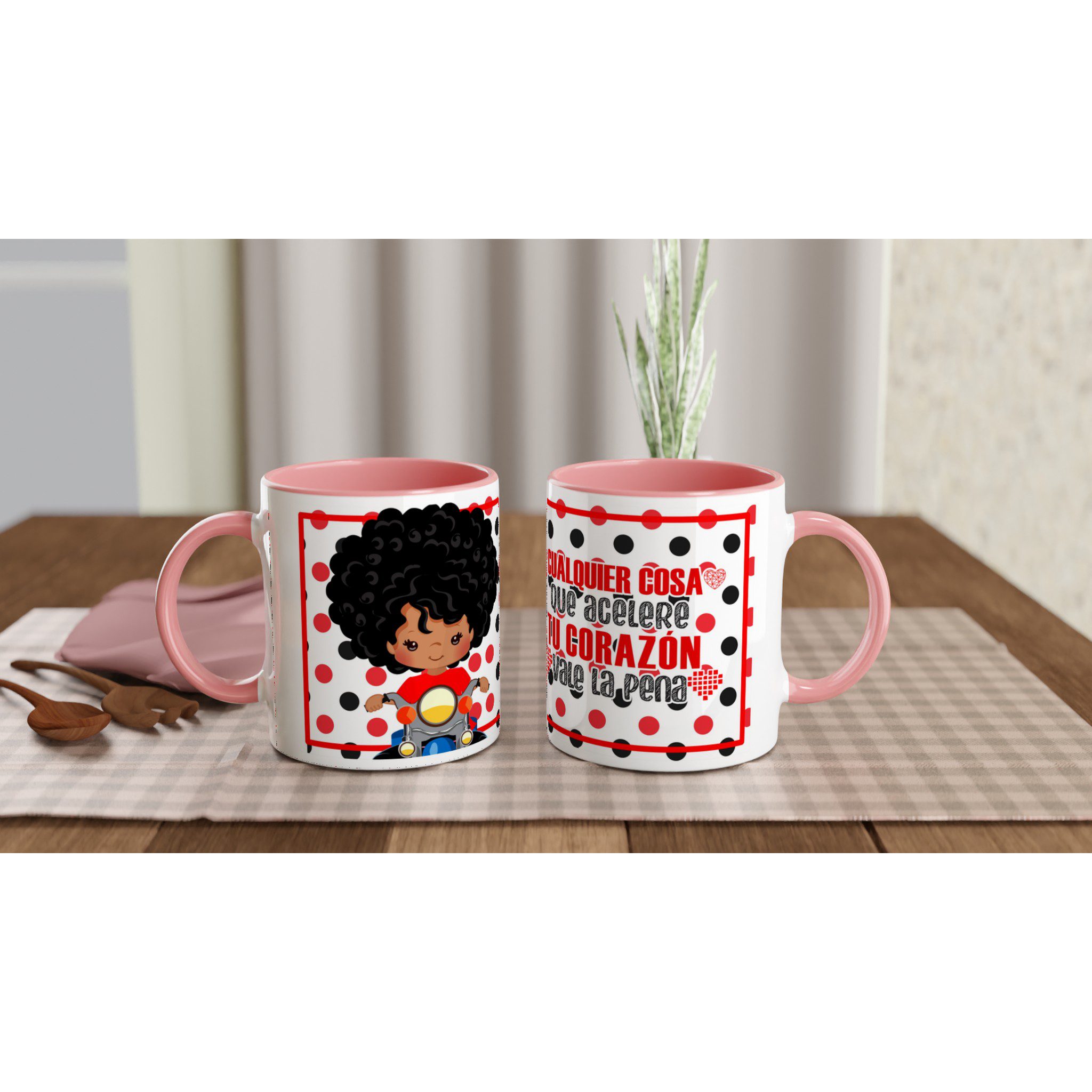 Taza de cerámica 325 ml con diseño motero y lunares - Imagen 8