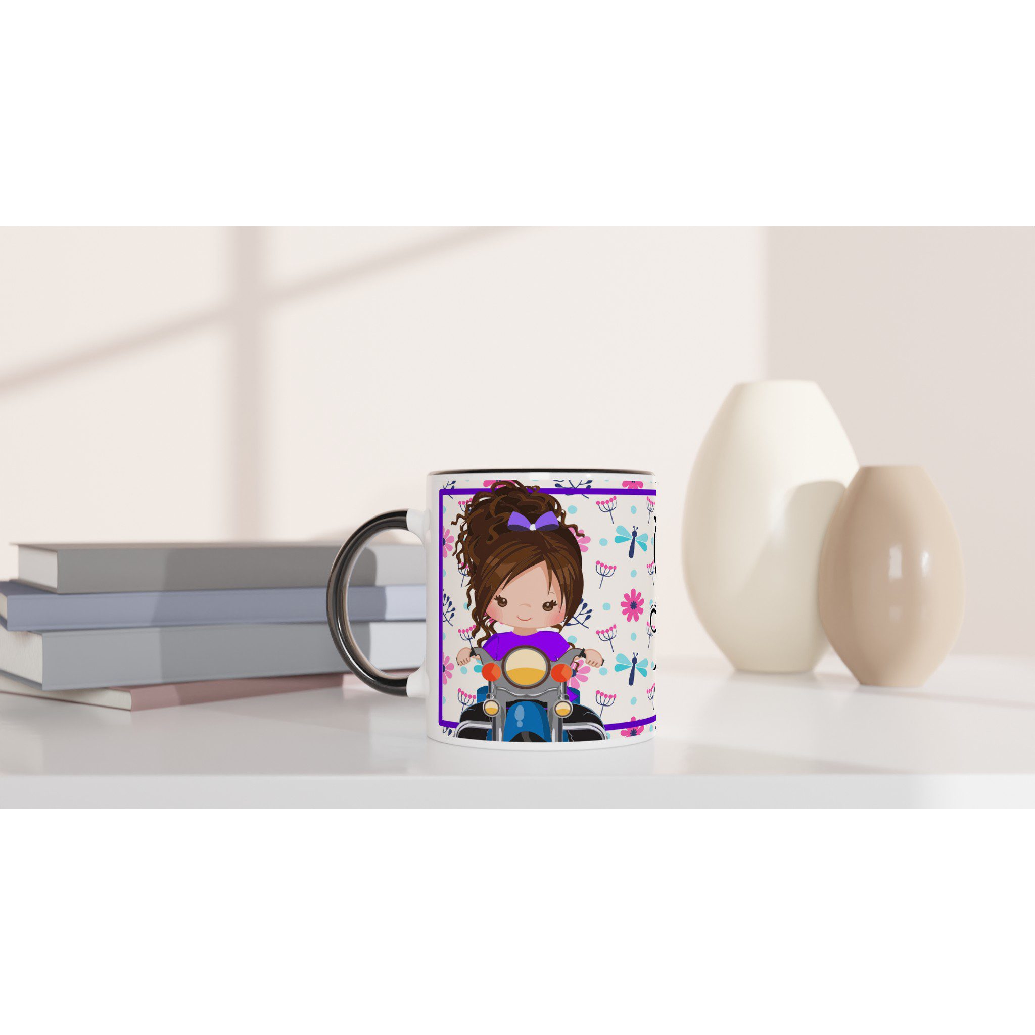Taza de cerámica 325 ml con diseño motera y frase inspiradora - Imagen 2