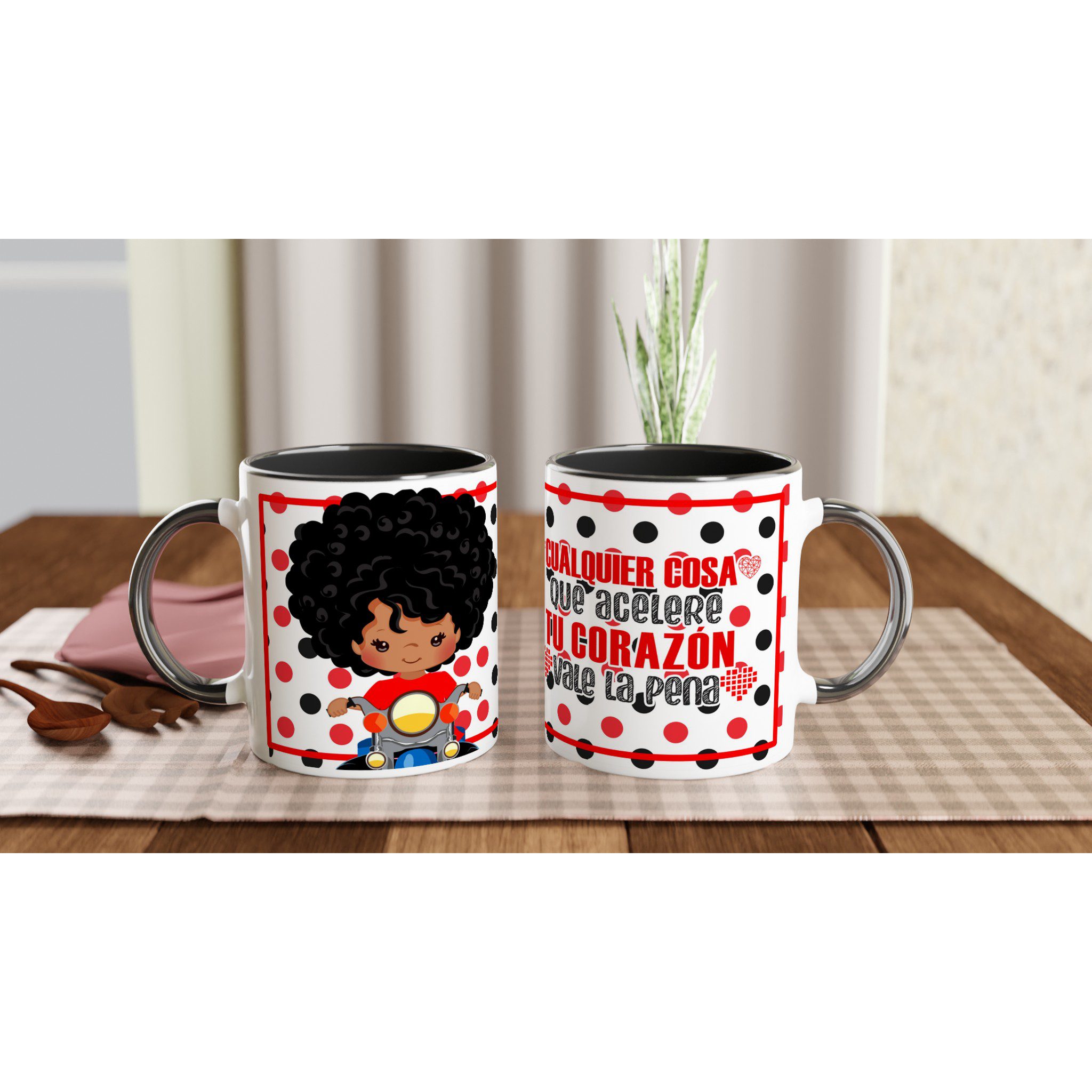 Taza de cerámica 325 ml con diseño motero y lunares - Imagen 6