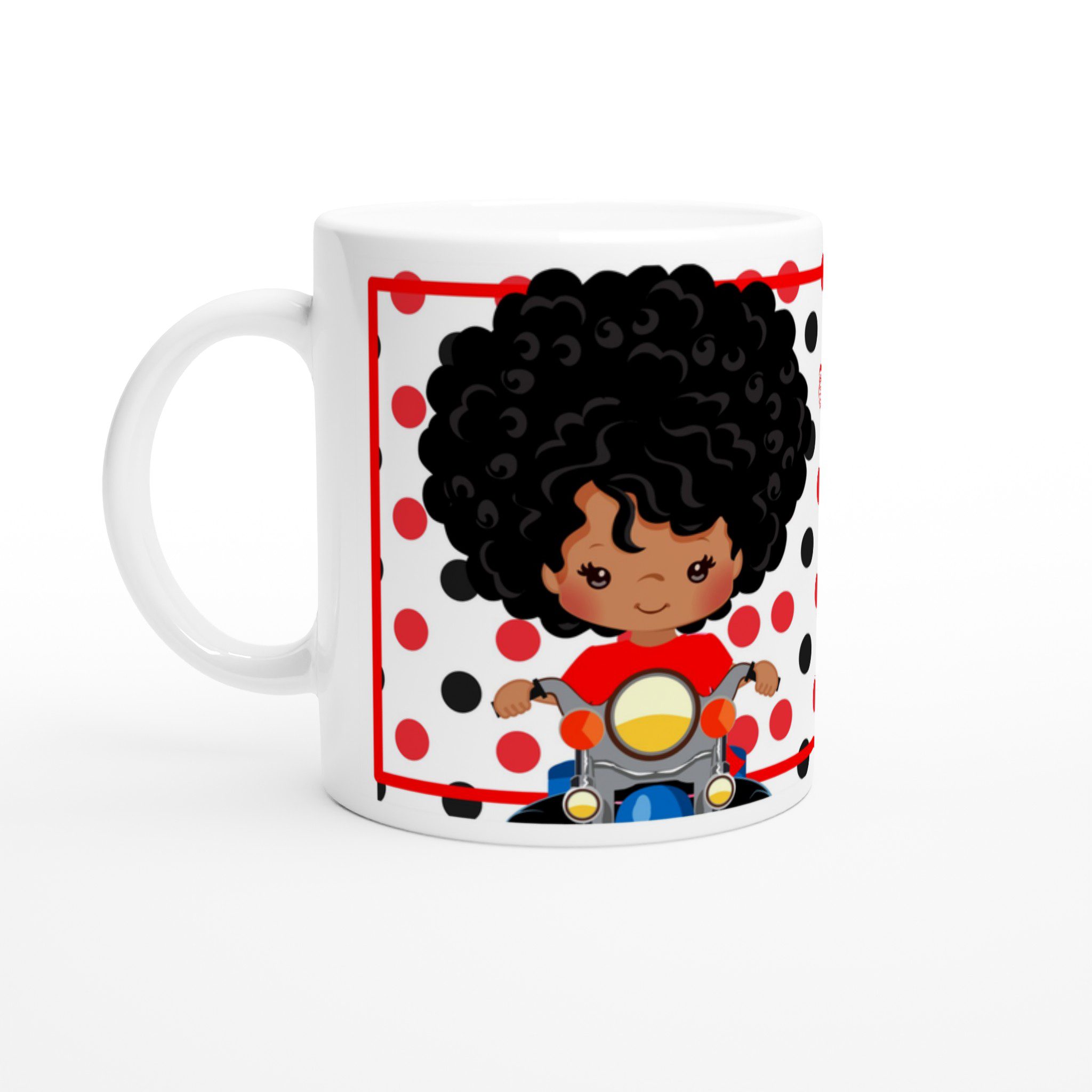 Taza de cerámica 325 ml con diseño motero y lunares - Imagen 4