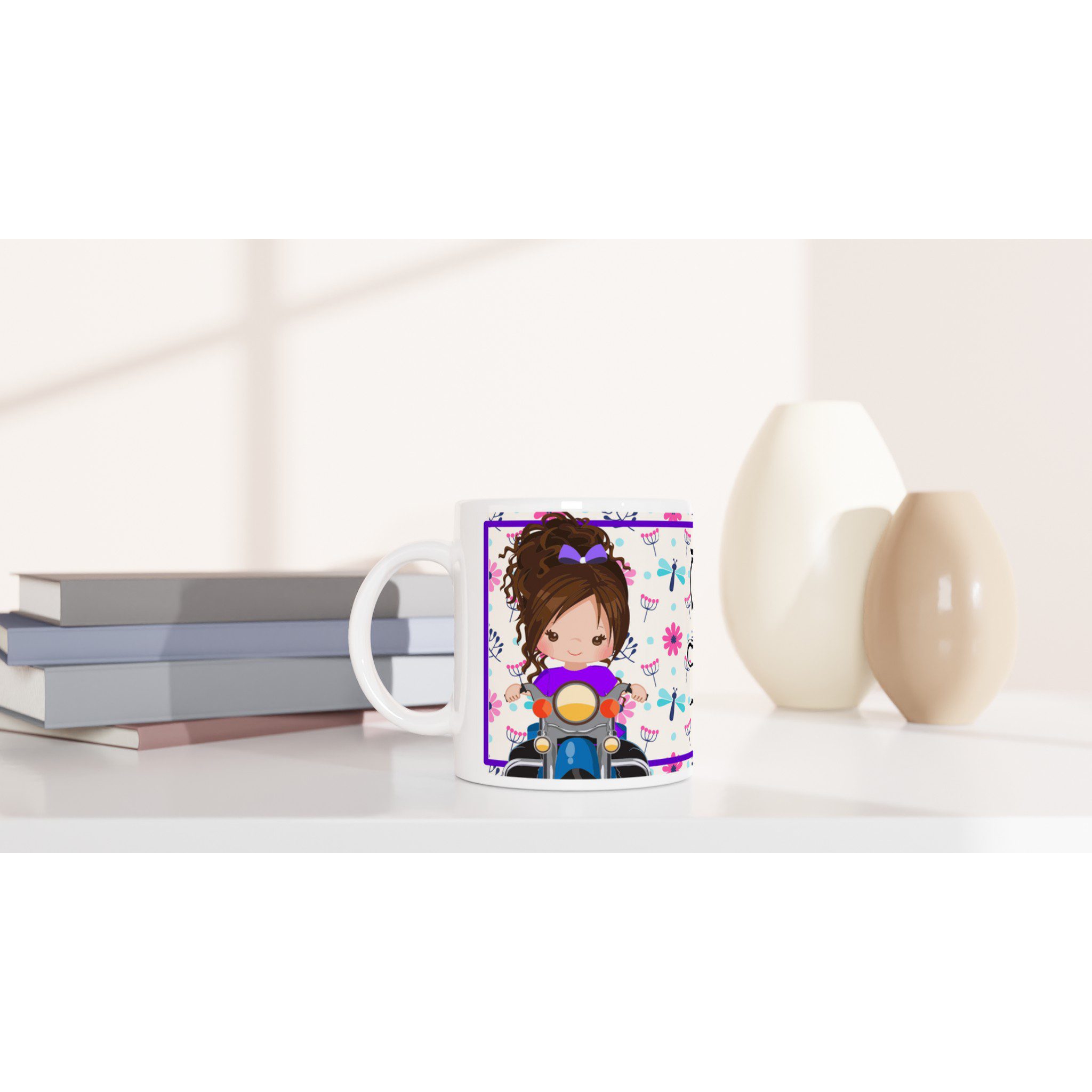 Taza de cerámica 325 ml con diseño motera y frase inspiradora