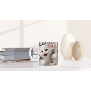 Taza de cerámica de 325 ml con diseño de gatito en 3D. Apta para microondas y lavavajillas. Ideal para regalar o disfrutar tu café con estilo.