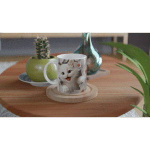 Taza de cerámica de 325 ml con diseño de gatito en 3D. Apta para microondas y lavavajillas. Ideal para regalar o disfrutar tu café con estilo.