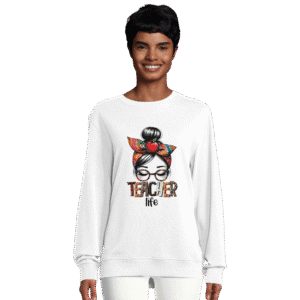 Sudadera mujer ecológica “Teacher Life” cuello redondo